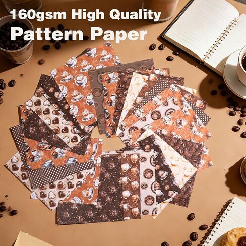 Konsait 24 Sheets Coffee Origami Paper 6x6, Single Sided Craft Paper Sheets Pattern Papers Coffee Party Decorations Decorative Cardstock for Card Making Supplies Scrapbook Supplies in Saudi Arabia