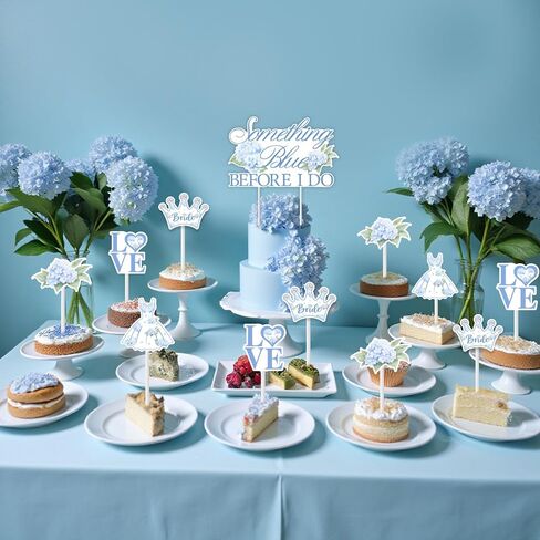 Hydrangea Bridal Shower Cake Topper Cupcake Picks - 25 Pcs Something Blue Before I Do Cake Decorations Bachelorette Wedding Engagement Party Supplies Floral Table Decor Topper in Saudi Arabia