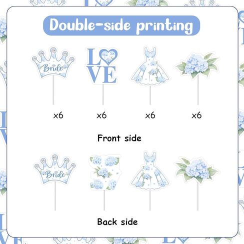Hydrangea Bridal Shower Cake Topper Cupcake Picks - 25 Pcs Something Blue Before I Do Cake Decorations Bachelorette Wedding Engagement Party Supplies Floral Table Decor Topper in Saudi Arabia