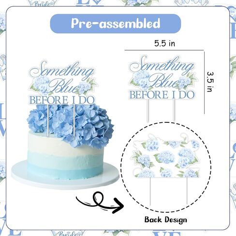 Hydrangea Bridal Shower Cake Topper Cupcake Picks - 25 Pcs Something Blue Before I Do Cake Decorations Bachelorette Wedding Engagement Party Supplies Floral Table Decor Topper in Saudi Arabia