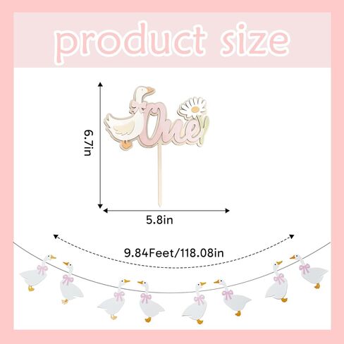 2 Pcs One Silly Goose Birthday Decor, Goose Cake Topper Set with 1 Piece Figure and 1 Banner, Cute Party Decoration for 1st Birthday, Pink Theme Cake Accessory in Kuwait