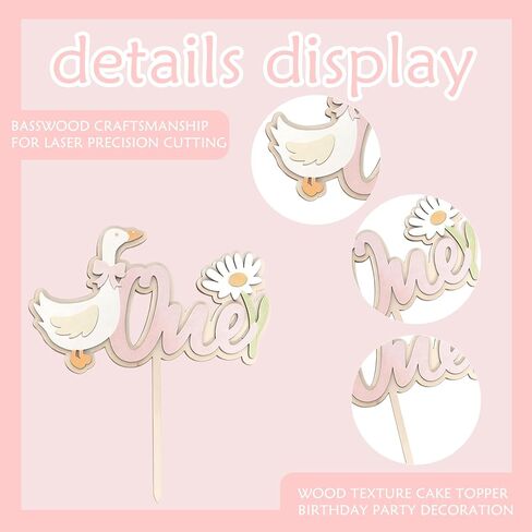 2 Pcs One Silly Goose Birthday Decor, Goose Cake Topper Set with 1 Piece Figure and 1 Banner, Cute Party Decoration for 1st Birthday, Pink Theme Cake Accessory in Kuwait