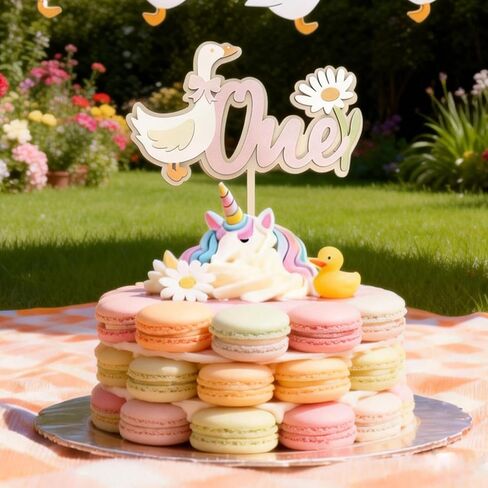 2 Pcs One Silly Goose Birthday Decor, Goose Cake Topper Set with 1 Piece Figure and 1 Banner, Cute Party Decoration for 1st Birthday, Pink Theme Cake Accessory in Kuwait