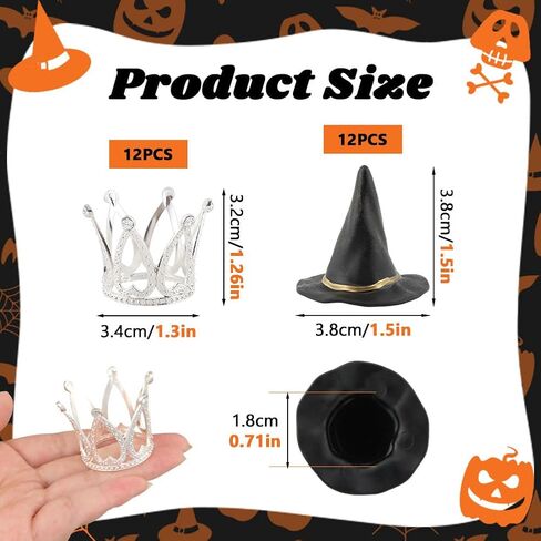 24pcs Witch Hat and Crown Cake Topper,Halloween Bad Witch Birthday Party Decorations Favors Mini Wizard Hats Cupcake Topper,Princess Theme Cupcake Toppers Decor Crafts Gift in Saudi Arabia