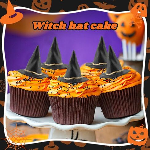 24pcs Witch Hat and Crown Cake Topper,Halloween Bad Witch Birthday Party Decorations Favors Mini Wizard Hats Cupcake Topper,Princess Theme Cupcake Toppers Decor Crafts Gift in Saudi Arabia