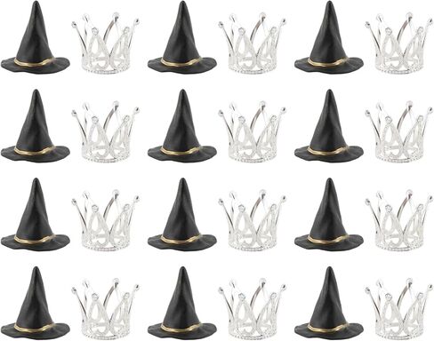 24pcs Witch Hat and Crown Cake Topper,Halloween Bad Witch Birthday Party Decorations Favors Mini Wizard Hats Cupcake Topper,Princess Theme Cupcake Toppers Decor Crafts Gift in Saudi Arabia