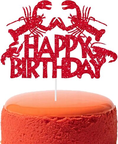 Crawfish Cake Toppers Glitter Red Lobster Happy Birthday Cake Decorations Crawfish Boil Birthday Party Decor Seafood Boil Under The Sea Baby Shower Cake Picks for Ocean Shrimp Animals Supplies in Saudi Arabia