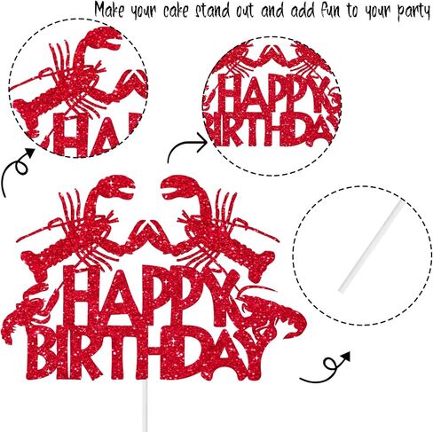 Crawfish Cake Toppers Glitter Red Lobster Happy Birthday Cake Decorations Crawfish Boil Birthday Party Decor Seafood Boil Under The Sea Baby Shower Cake Picks for Ocean Shrimp Animals Supplies in Saudi Arabia