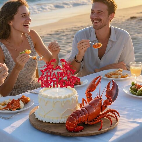 Crawfish Cake Toppers Glitter Red Lobster Happy Birthday Cake Decorations Crawfish Boil Birthday Party Decor Seafood Boil Under The Sea Baby Shower Cake Picks for Ocean Shrimp Animals Supplies in Saudi Arabia