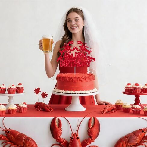 Crawfish Cake Toppers Glitter Red Lobster Happy Birthday Cake Decorations Crawfish Boil Birthday Party Decor Seafood Boil Under The Sea Baby Shower Cake Picks for Ocean Shrimp Animals Supplies in Saudi Arabia