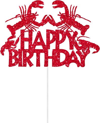 Crawfish Cake Toppers Glitter Red Lobster Happy Birthday Cake Decorations Crawfish Boil Birthday Party Decor Seafood Boil Under The Sea Baby Shower Cake Picks for Ocean Shrimp Animals Supplies in Saudi Arabia
