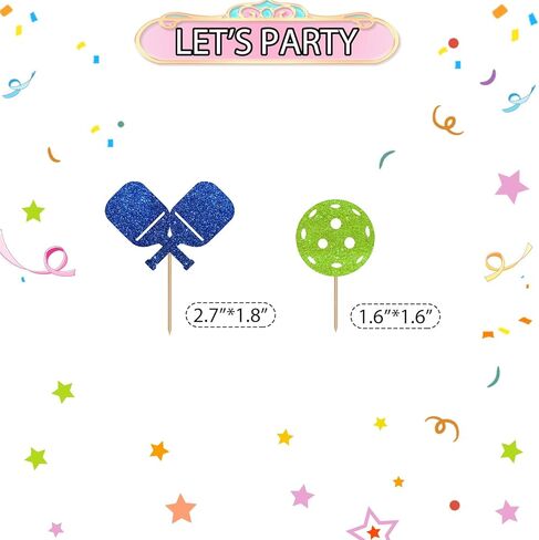 24pcs Pickleball Cupcake Toppers, Pickleball Birthday Cupcake Toppers for Boys, Blue&Green Glitter Pickleball Cupcake Picks, Sport Themed Birthday/Retirement Party Supplies in Saudi Arabia