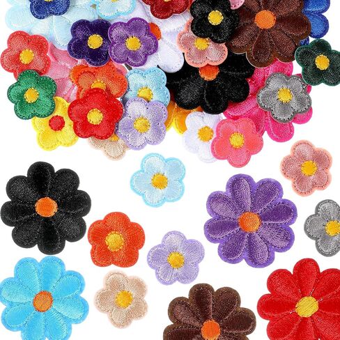 37 Pcs Flower Iron On Patches Cute Daisy Floral Embroidery Applique Patch Sew On Embroidered Sewing Repair Patch for DIY Hats Clothes Jeans Jackets Bags Shoes Decoration (Multicolor) in Saudi Arabia