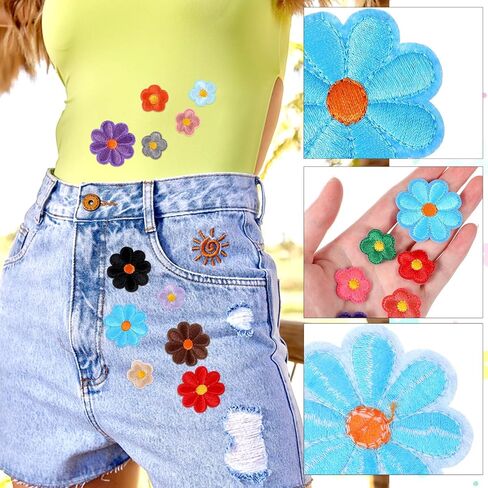 37 Pcs Flower Iron On Patches Cute Daisy Floral Embroidery Applique Patch Sew On Embroidered Sewing Repair Patch for DIY Hats Clothes Jeans Jackets Bags Shoes Decoration (Multicolor) in Saudi Arabia