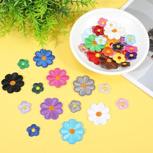 37 Pcs Flower Iron On Patches Cute Daisy Floral Embroidery Applique Patch Sew On Embroidered Sewing Repair Patch for DIY Hats Clothes Jeans Jackets Bags Shoes Decoration (Multicolor) in Saudi Arabia