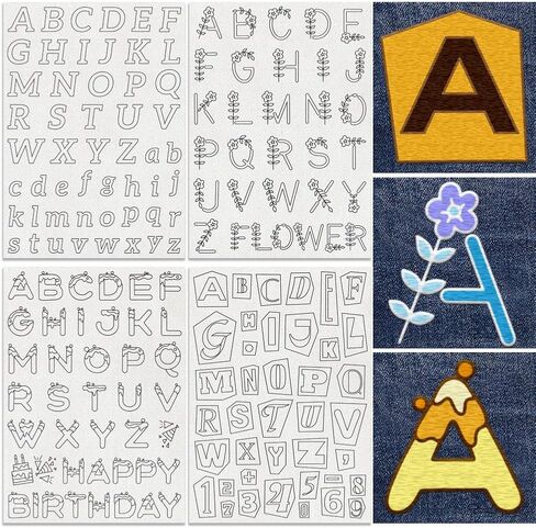 155Pcs A-Z Flower Alphabet Embroidery Pattern Stabilizers, 8.3"x11.7" Letter Number Water Soluble Stick and Stitch Embroidery Stickers, 4 Sheets Hand Sewing DIY Embroidery Paper in Saudi Arabia