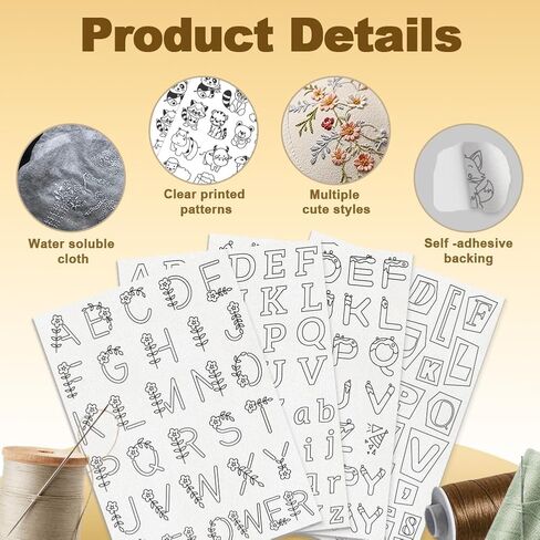 155Pcs A-Z Flower Alphabet Embroidery Pattern Stabilizers, 8.3"x11.7" Letter Number Water Soluble Stick and Stitch Embroidery Stickers, 4 Sheets Hand Sewing DIY Embroidery Paper in Saudi Arabia
