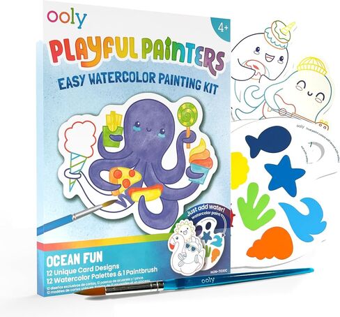 مجموعة الرسم بالألوان المائية السهلة من Ooly Playful Painters - Chills & Thrills Dinos، مجموعة مكونة من 25 قطعة، 12 عمل فني فريد مع خطوط إرشادية، 12 لون طلاء، وفرشاة، مجموعة فنية وحرفية للأطفال غير سامة in Saudi Arabia