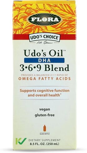 Flora - Udo's Choice Omega 369 Oil Blend with DHA, Udo's Oil Balanced 2:1:1 Ratio of Omega Fatty Acids, Supports Cognitive Function & Overall Health, 8.5-fl.oz. Glass Bottle in Kuwait