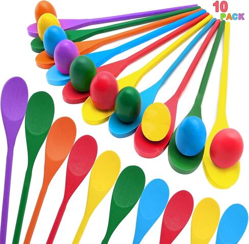TOPLEE 20 Pcs Easter Egg and Spoon Race Game Set, 10 Players Balance Relay Easter Games Include 10 Eggs and 10 Wooden Spoons for Kids Family Carnivals Outdoor Yards Holiday Birthday Party Lawn in Saudi Arabia