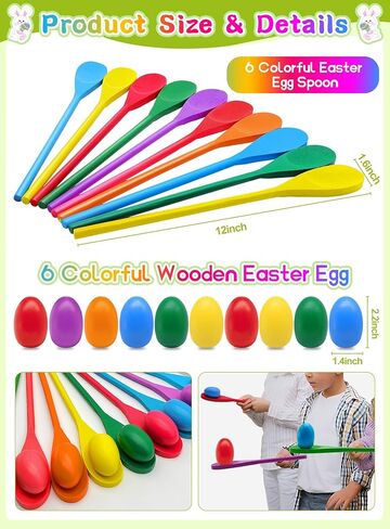 TOPLEE 20 Pcs Easter Egg and Spoon Race Game Set, 10 Players Balance Relay Easter Games Include 10 Eggs and 10 Wooden Spoons for Kids Family Carnivals Outdoor Yards Holiday Birthday Party Lawn in Saudi Arabia