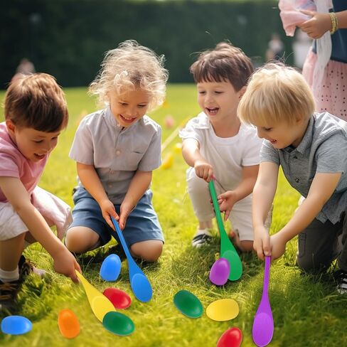 TOPLEE 20 Pcs Easter Egg and Spoon Race Game Set, 10 Players Balance Relay Easter Games Include 10 Eggs and 10 Wooden Spoons for Kids Family Carnivals Outdoor Yards Holiday Birthday Party Lawn in Saudi Arabia