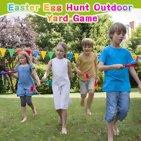 TOPLEE 20 Pcs Easter Egg and Spoon Race Game Set, 10 Players Balance Relay Easter Games Include 10 Eggs and 10 Wooden Spoons for Kids Family Carnivals Outdoor Yards Holiday Birthday Party Lawn in Saudi Arabia