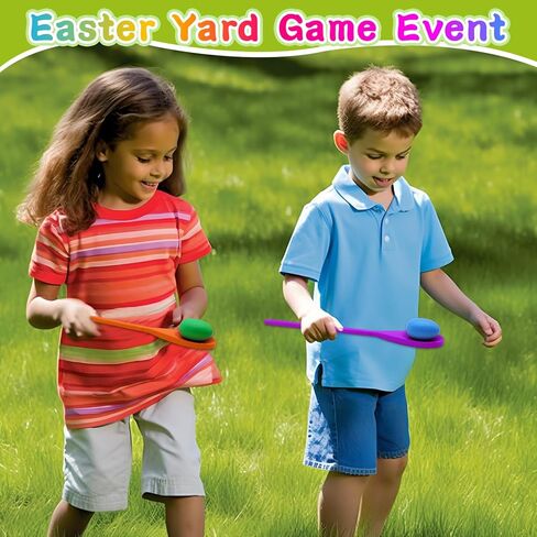 TOPLEE 20 Pcs Easter Egg and Spoon Race Game Set, 10 Players Balance Relay Easter Games Include 10 Eggs and 10 Wooden Spoons for Kids Family Carnivals Outdoor Yards Holiday Birthday Party Lawn in Saudi Arabia