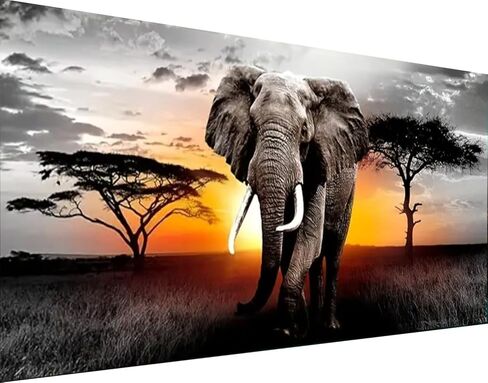 Large Diamond Art Kits for Adults Elephant, DIY Diamond Painting Art Animals Round Full Drill Crystal Diamond Embroidery Paintings Arts Craft for Home Wall Decor (27.6 X 15.7 Inch) in Kuwait