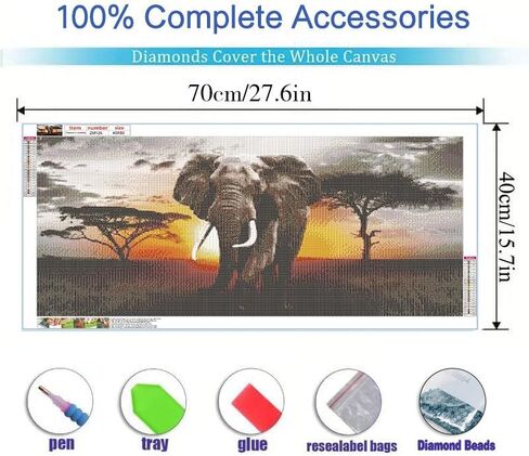 Large Diamond Art Kits for Adults Elephant, DIY Diamond Painting Art Animals Round Full Drill Crystal Diamond Embroidery Paintings Arts Craft for Home Wall Decor (27.6 X 15.7 Inch) in Kuwait