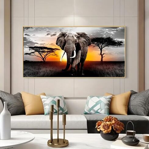 Large Diamond Art Kits for Adults Elephant, DIY Diamond Painting Art Animals Round Full Drill Crystal Diamond Embroidery Paintings Arts Craft for Home Wall Decor (27.6 X 15.7 Inch) in Kuwait