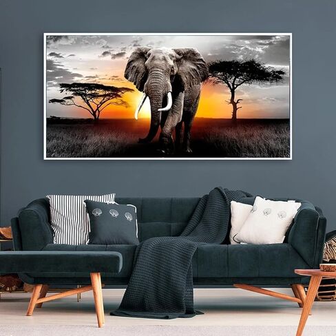 Large Diamond Art Kits for Adults Elephant, DIY Diamond Painting Art Animals Round Full Drill Crystal Diamond Embroidery Paintings Arts Craft for Home Wall Decor (27.6 X 15.7 Inch) in Kuwait