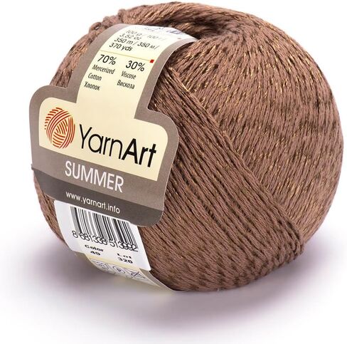 YarnArt Summer - خيوط لامعة خفيفة الوزن، 70% قطن مرسيريزد، 30% فيسكوز - حياكة لامعة وخيوط كروشيه للشالات والملابس والإكسسوارات (07-بيج) in Kuwait