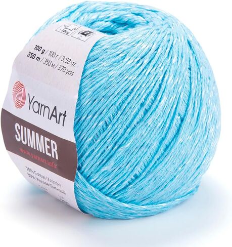 YarnArt Summer - خيوط لامعة خفيفة الوزن، 70% قطن مرسيريزد، 30% فيسكوز - حياكة لامعة وخيوط كروشيه للشالات والملابس والإكسسوارات (07-بيج) in Kuwait