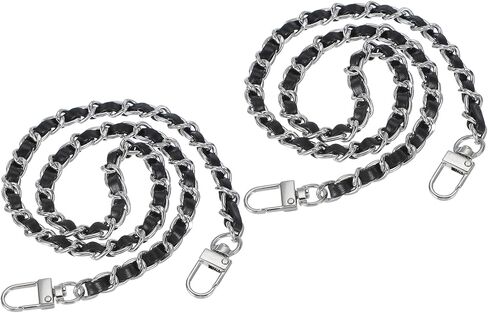 PATIKIL Leather Purse Handle Straps, 2 Pack 12 Inch Purse Straps Replacement DIY Purse Chain Straps with Zinc Alloy Buckle for Handbag Crossbody Shoulder Bag, Black in Saudi Arabia
