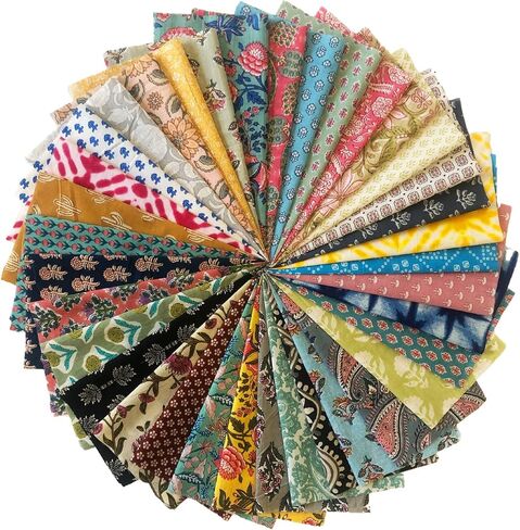 Craftbot 100% Cotton Lightweight Thin & Soft Indian Block Print Fabric Squares -50pc- 8x8 for Craft in Saudi Arabia
