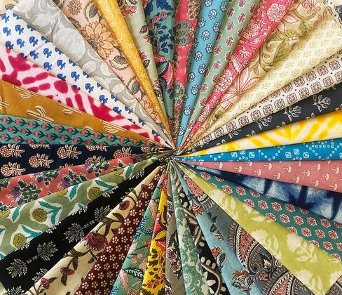 Craftbot 100% Cotton Lightweight Thin & Soft Indian Block Print Fabric Squares -50pc- 8x8 for Craft in Saudi Arabia