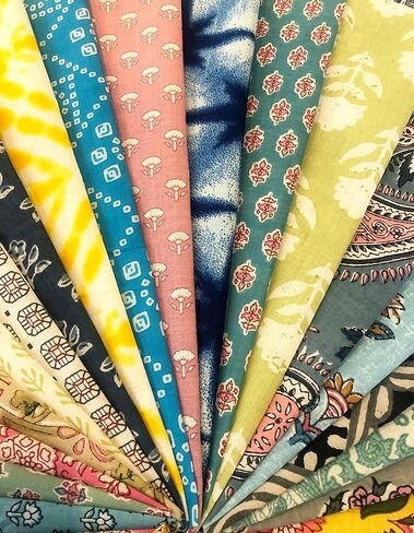Craftbot 100% Cotton Lightweight Thin & Soft Indian Block Print Fabric Squares -50pc- 8x8 for Craft in Saudi Arabia
