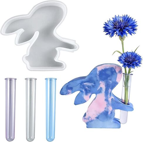 Voyyphixa Vase Resin Molds Silicone for Plant Propagation Station, Rabbit Vase Epoxy Resin Mold with 3 Test Tubes, for Hydroponic Plant, Flower Bud, Home Garden Décor in Saudi Arabia