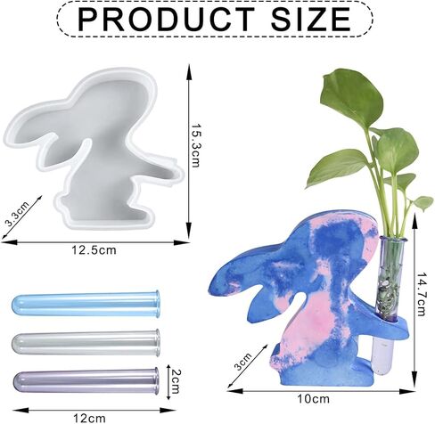 Voyyphixa Vase Resin Molds Silicone for Plant Propagation Station, Rabbit Vase Epoxy Resin Mold with 3 Test Tubes, for Hydroponic Plant, Flower Bud, Home Garden Décor in Saudi Arabia