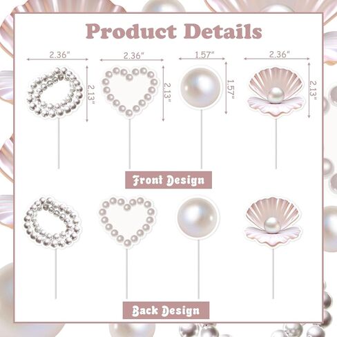 Kreatwow Pearl Seashell Cupcake Toppers 24pcs Pearl Themed Party Decorations Seashell Cake Decorations Sparkling Pearls Necklace Under The Sea Decors for Mermaid Ocean Bday Gender Reveal in Saudi Arabia