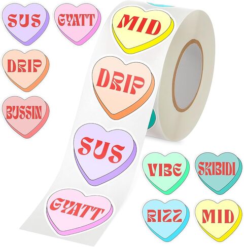 500 Pcs Valentines Day Heart Stickers Candy Heart Conversation Brain Rot Teen Slang Valentines Love Stickers for Classroom Gift Cards Envelopes Boxes in Saudi Arabia