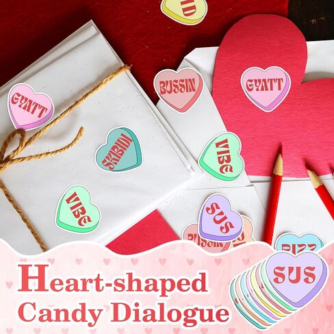 500 Pcs Valentines Day Heart Stickers Candy Heart Conversation Brain Rot Teen Slang Valentines Love Stickers for Classroom Gift Cards Envelopes Boxes in Saudi Arabia