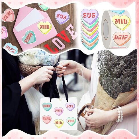 500 Pcs Valentines Day Heart Stickers Candy Heart Conversation Brain Rot Teen Slang Valentines Love Stickers for Classroom Gift Cards Envelopes Boxes in Saudi Arabia