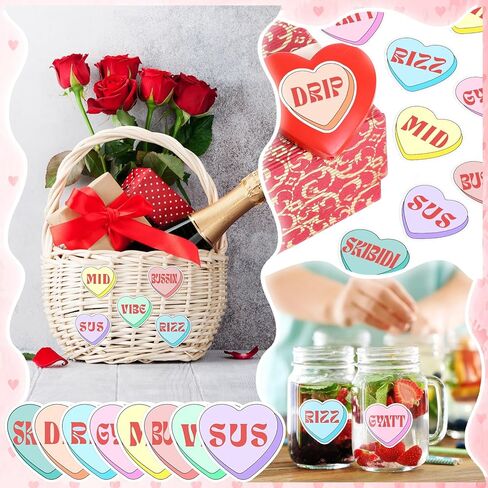 500 Pcs Valentines Day Heart Stickers Candy Heart Conversation Brain Rot Teen Slang Valentines Love Stickers for Classroom Gift Cards Envelopes Boxes in Saudi Arabia