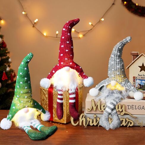 3Pcs Lighted Christmas Gnome Decorations 14 Inch Handmade Glowing Gnomes Plush Santa Ornaments Swedish Tomte Light Up Elf Dolls Xmas Gifts Party Home Office Table Christmas Tree Decor in Saudi Arabia