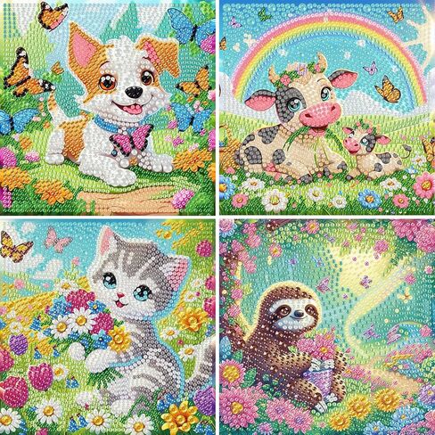 Masendp 4 PCS Children's Diamond Art Kit, 5D Cartoon Diamond Painting Kit, DIY Big Gem Art and Crafts, Suitable for Adult Beginners, for Gift and Home Wall Decoration in Saudi Arabia