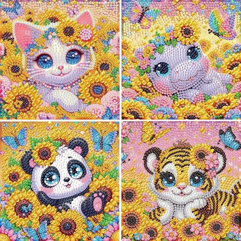 Masendp Children's Diamond Art Kit, 6-Piece 5D Cartoon Diamond Painting Kit, Cute Animal DIY Big Gem Art and Crafts, Suitable for Adult Beginners, for Gift and Home Wall Decoration, 6x6 inches in Saudi Arabia