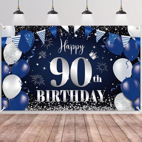 Happy 60th Birthday Banner for Men, Navy Blue Black Silver Happy 60 Years Decorations Fabric Backdrop, 180×110cm Photo Background Signs for Men's 60th Birthday Party Decor in Saudi Arabia