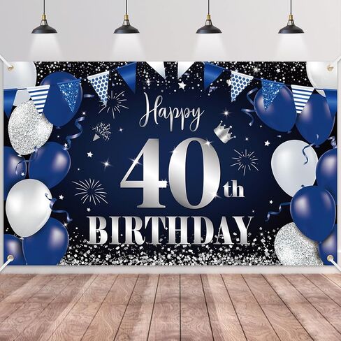 Happy 60th Birthday Banner for Men, Navy Blue Black Silver Happy 60 Years Decorations Fabric Backdrop, 180×110cm Photo Background Signs for Men's 60th Birthday Party Decor in Saudi Arabia